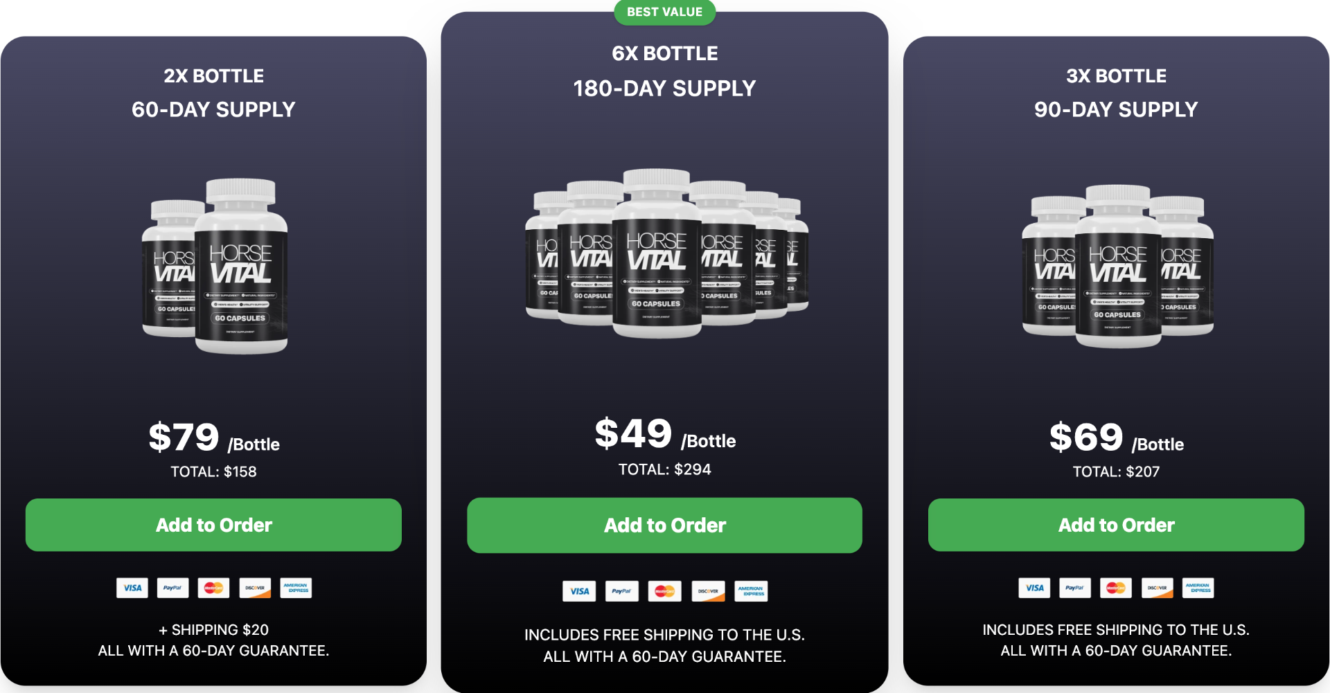 Horse Vital Male Enhancement official pricing tiers for US, CA, UK and AU